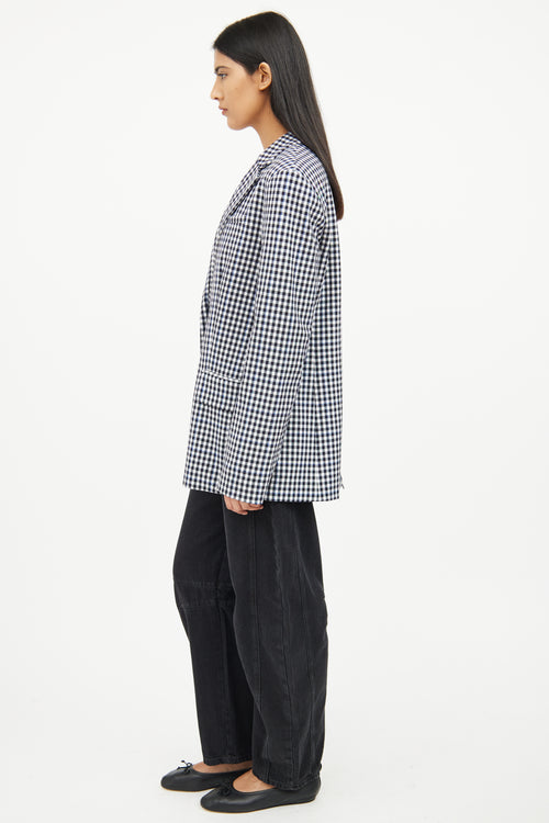 Tibi Black White Blue Check Zip Detail Blazer