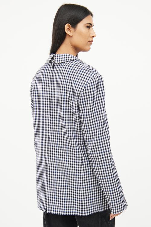 Tibi Black White Blue Check Zip Detail Blazer