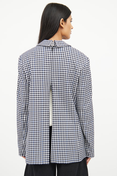 Tibi Black White Blue Check Zip Detail Blazer