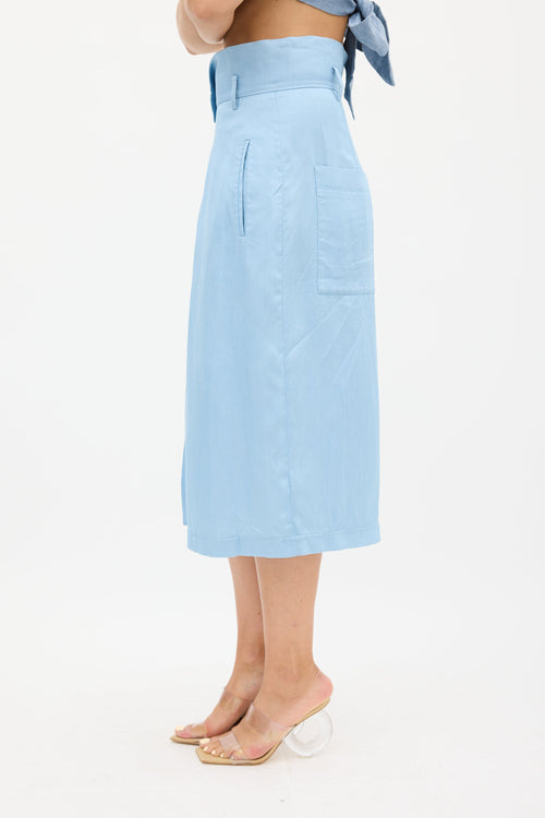 Tibi Blue Wrap Midi Skirt