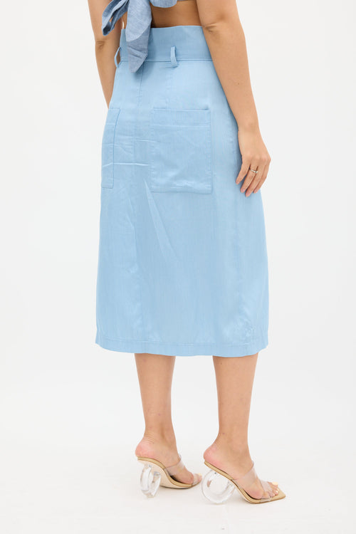 Tibi Blue Wrap Midi Skirt