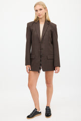 Tibi Brown & Red Wool Plaid Blazer