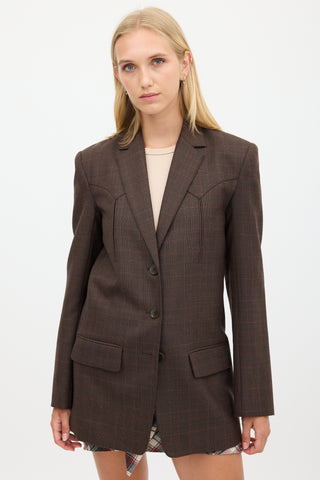 Tibi Brown & Red Wool Plaid Blazer