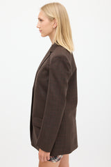 Tibi Brown & Red Wool Plaid Blazer