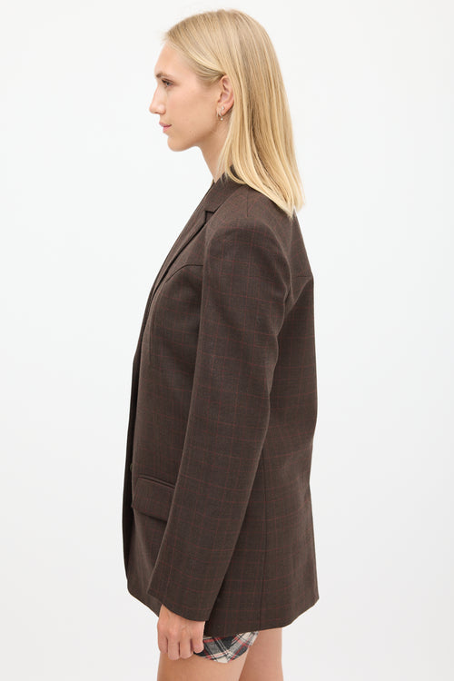 Tibi Brown & Red Wool Plaid Blazer