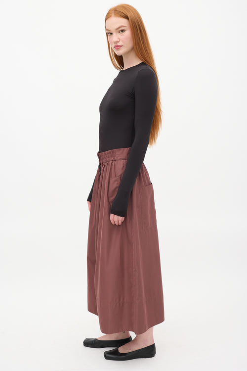 Tibi Burgundy Double Zip Gathered Midi Skirt