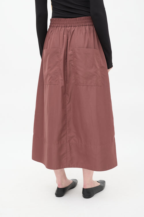 Tibi Burgundy Double Zip Gathered Midi Skirt