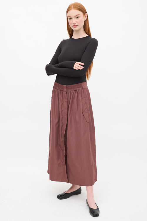 Tibi Burgundy Double Zip Gathered Midi Skirt