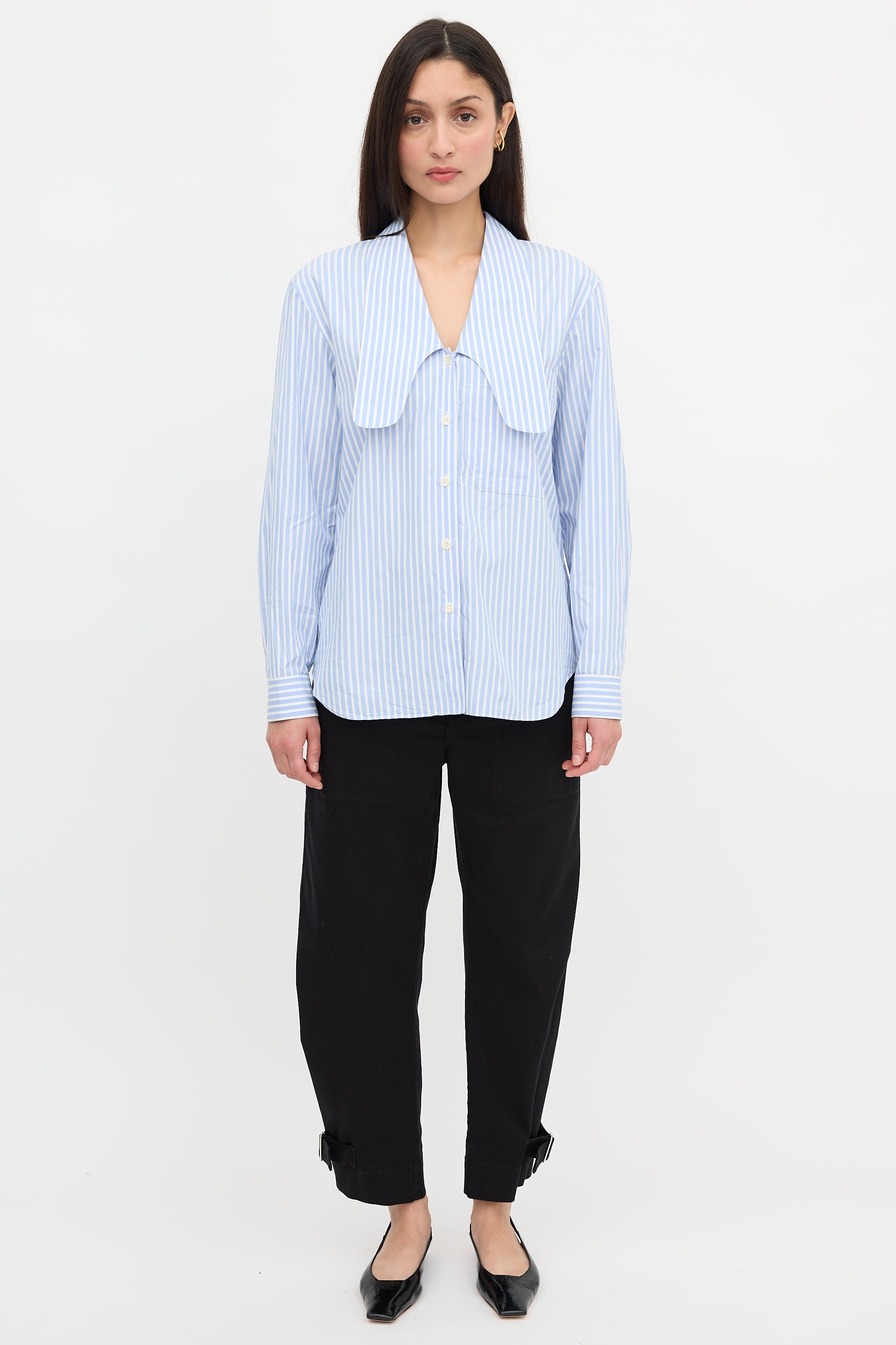 トップス STRIPED REGULAR COLLAR SHIRT S/S TYPE-2 Tibi // Chelsea Collar Striped Shirt – VSP Consignment