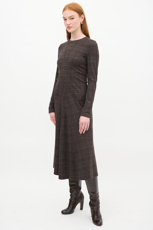 Tibi Dark Brown & Black Cotton Printed Flare Midi Dress