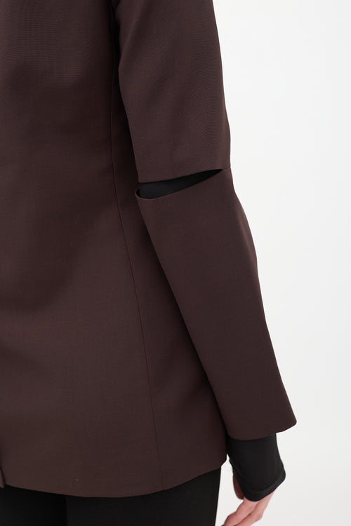 Tibi Dark Brown Wool Cut Out Sleeve Blazer