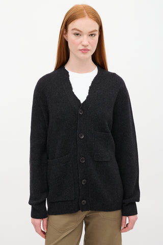 Tibi Dark Grey Wool Raw V-Neck Cardigan