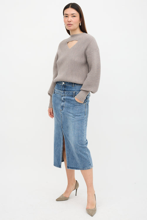 Tibi Double Waisted Denim Skirt