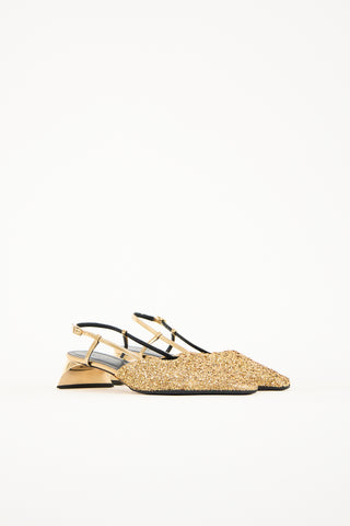 Tibi Gold Glitter Square Kitten Pump