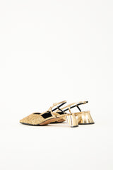 Tibi Gold Glitter Square Kitten Pump