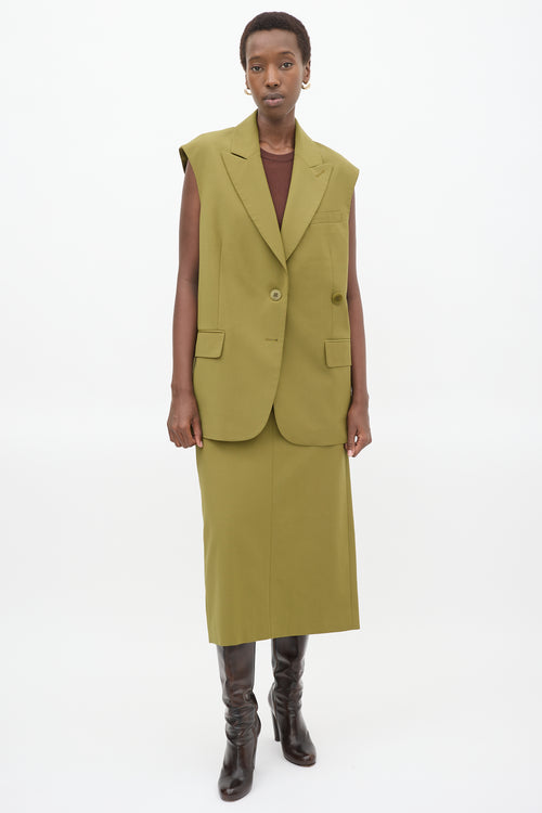 Tibi Green Tropical Wool Liam Long Vest