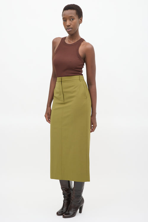 Tibi Green Tropical Wool Maxi Trouser Skirt