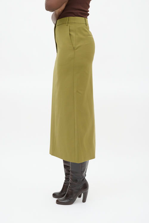 Tibi Green Tropical Wool Maxi Trouser Skirt