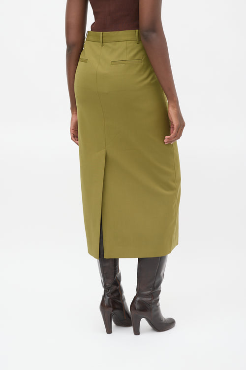 Tibi Green Tropical Wool Maxi Trouser Skirt