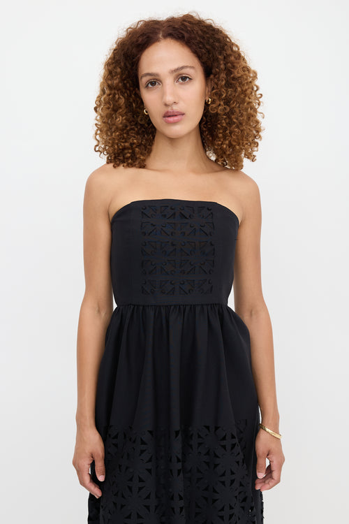 Tibi Laser Cut Strapless Dress
