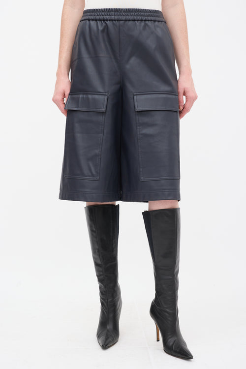 Tibi Navy Faux Leather Ruffle Shirt & Shorts Set