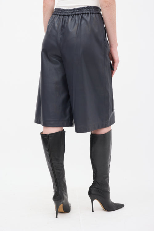 Tibi Navy Faux Leather Ruffle Shirt & Shorts Set