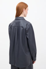 Tibi Navy Faux Leather Ruffle Shirt & Shorts Set
