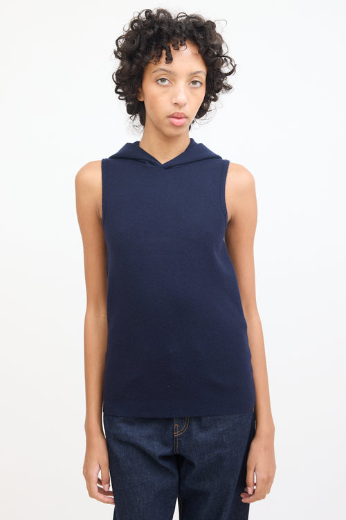 Tibi Navy Knit Hooded Sleeveless Top