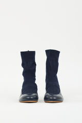 Tibi Navy Leather Borg Sock Flat