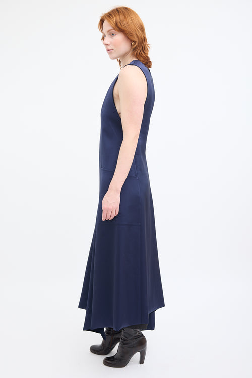 Tibi Navy Sleeveless V-Neck Midi Dress