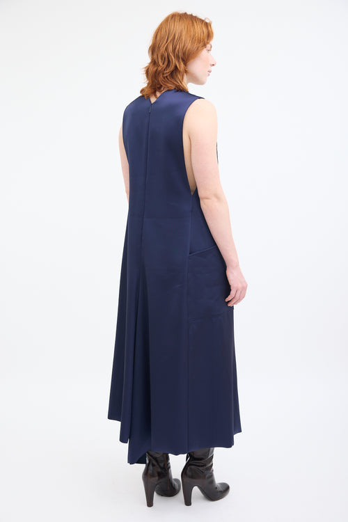 Tibi Navy Sleeveless V-Neck Midi Dress