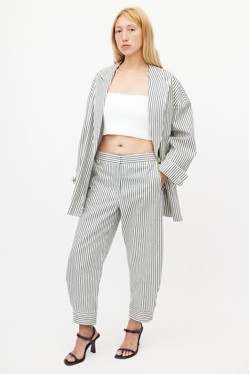 Tibi Navy & White Striped Blazer Pant Suit
