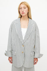 Tibi Navy & White Striped Blazer Pant Suit