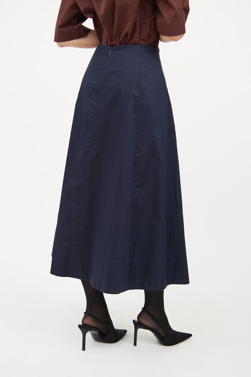 Navy A-line Midi Skirt