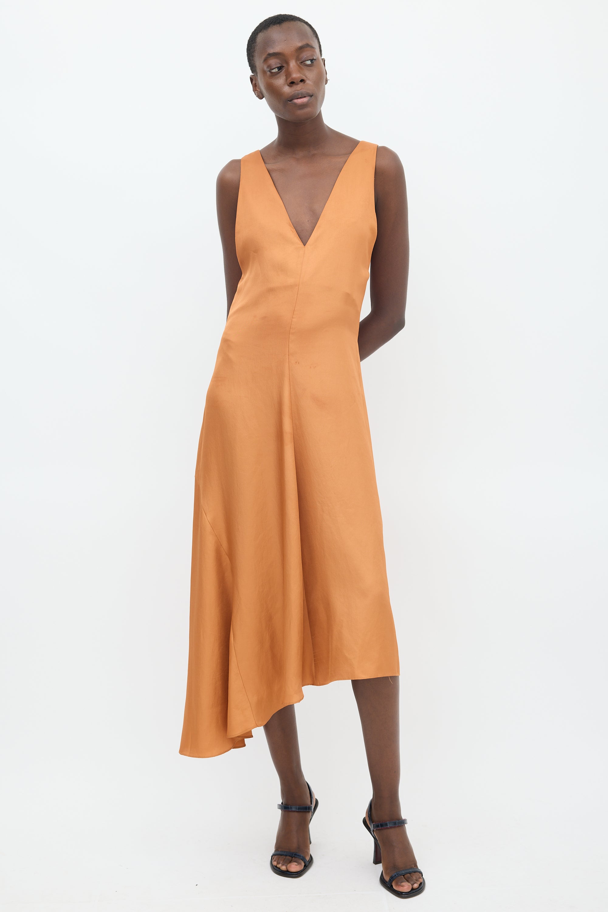 Tibi // Orange Satin V-Neck Dress – VSP Consignment