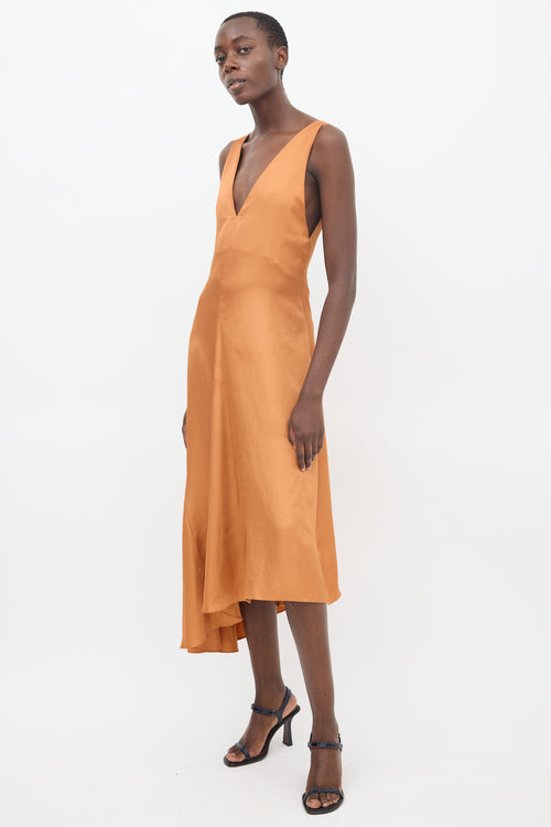 Tibi Orange Satin V-Neck Dress