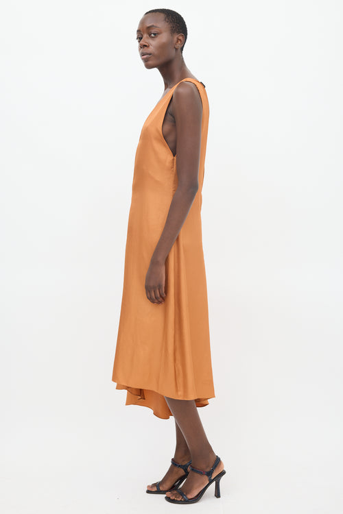 Tibi Orange Satin V-Neck Dress