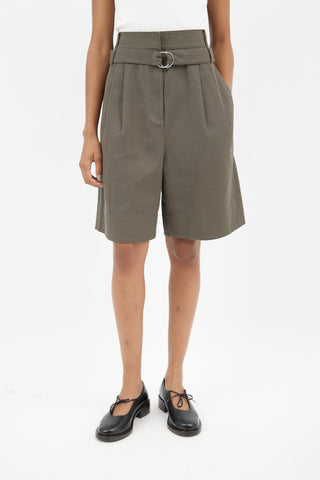 Tibi Taupe Wide Leg Belted Shorts