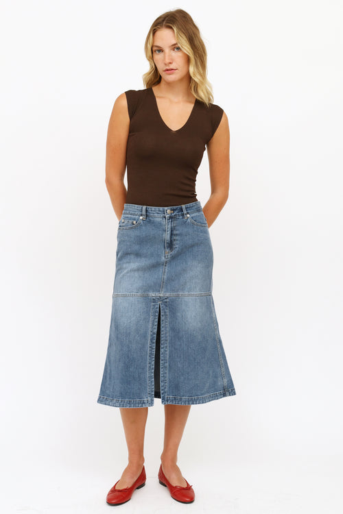 Tibi Blue Denim Panel Skirt