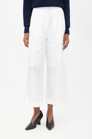 Tibi White Nylon Wide Leg Cargo Pants