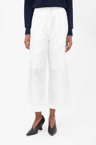 Tibi White Nylon Wide Leg Cargo Pants