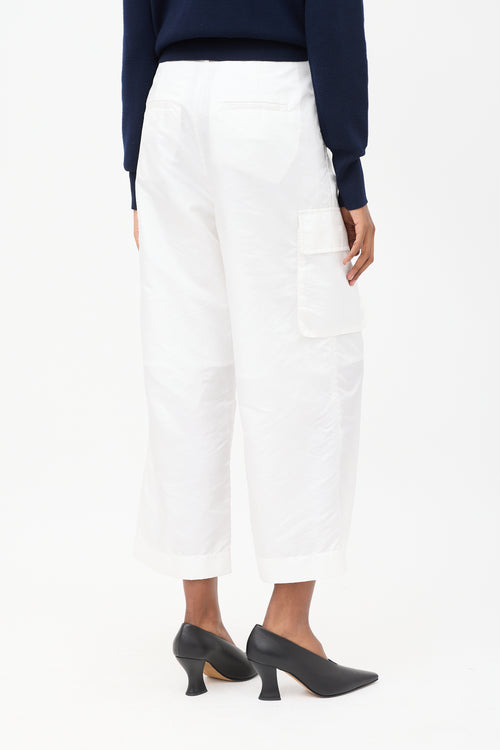 Tibi White Nylon Wide Leg Cargo Pants