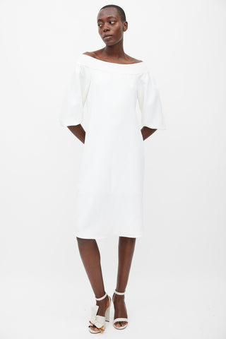 Tibi White Off Shoulder Puff Sleeve Dress
