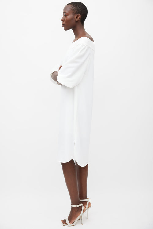 Tibi White Off Shoulder Puff Sleeve Dress