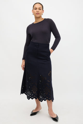 Tibi Wool Eyelet Skirt