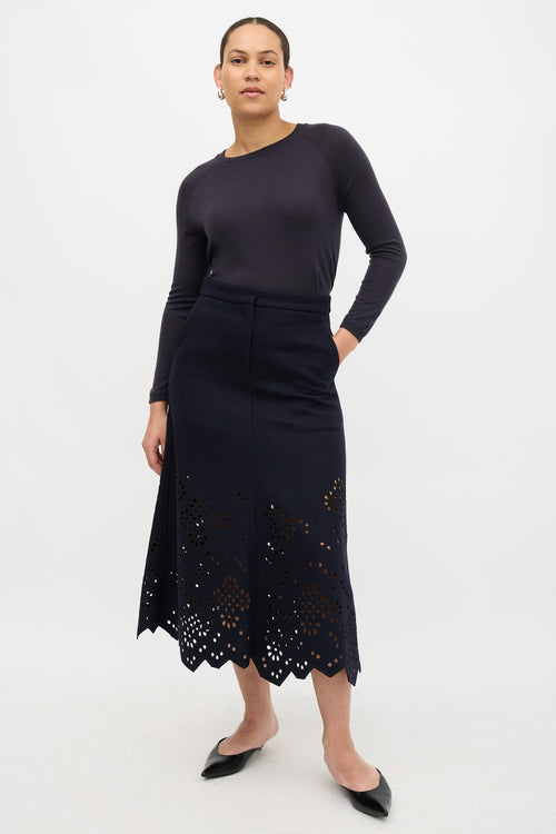 Tibi Wool Eyelet Skirt