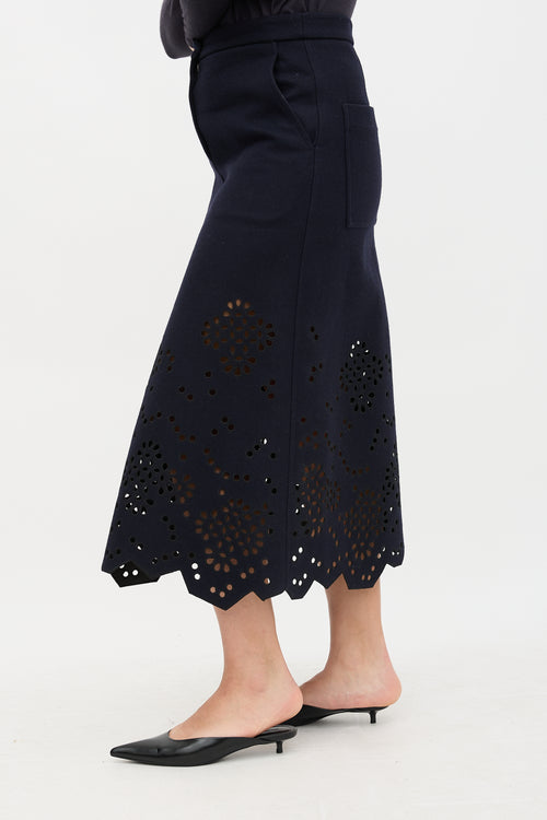Tibi Wool Eyelet Skirt