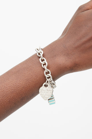 Tiffany & Co. Silver & Blue Gift Box Heart Bracelet