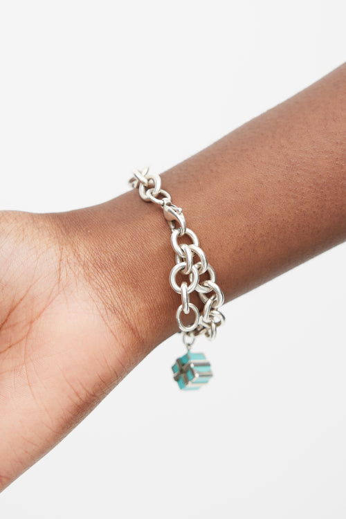 Tiffany & Co. Silver & Blue Gift Box Heart Bracelet