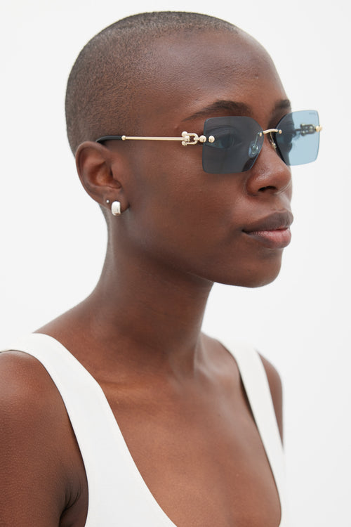 Tiffany & Co. Blue & Gold TF3088 Rectangular Hardwear Sunglasses
